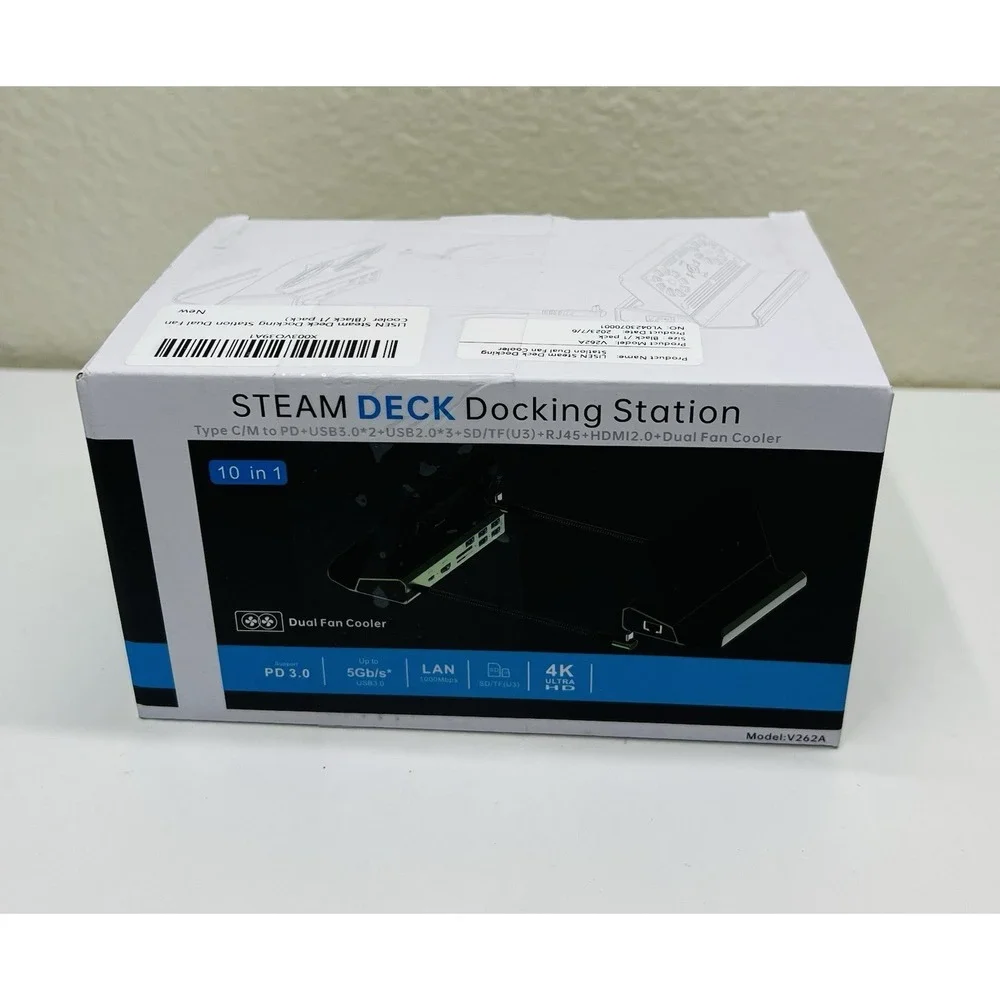 10 in 1 Docking Station with Dual Cooling Fan for‎ Steam 5 USB Ports and 4K